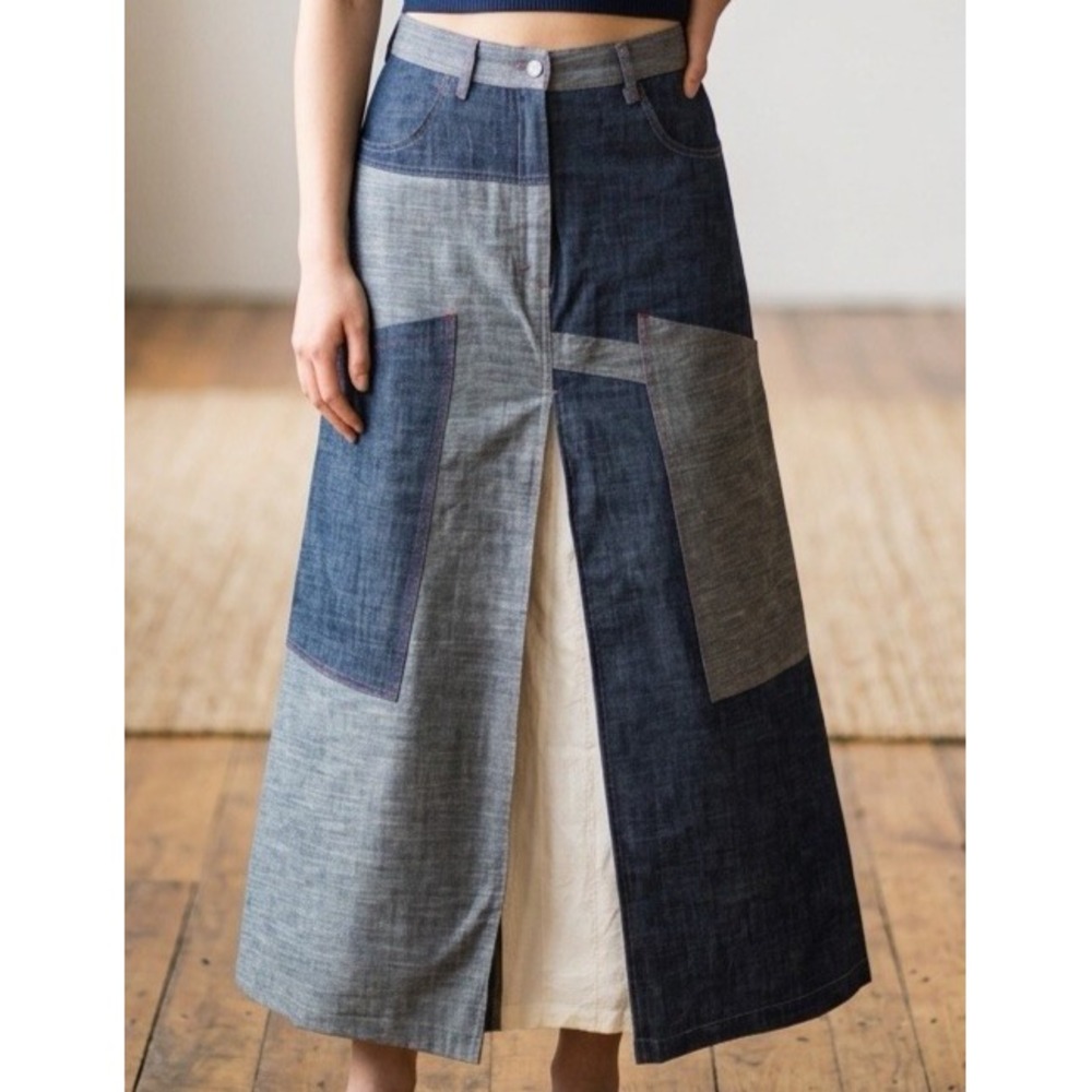 Y2K KLANDESTINE Italy Designer LINEN PATCH WORK SKIRT SIZE 42 RUNWAY